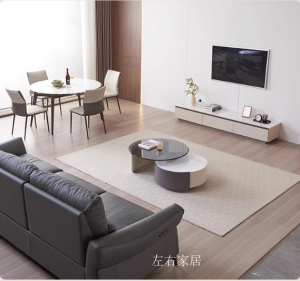 产品图片：家具企业左右家居客卧家具产品名称《现代岩板圆茶几地柜》议价