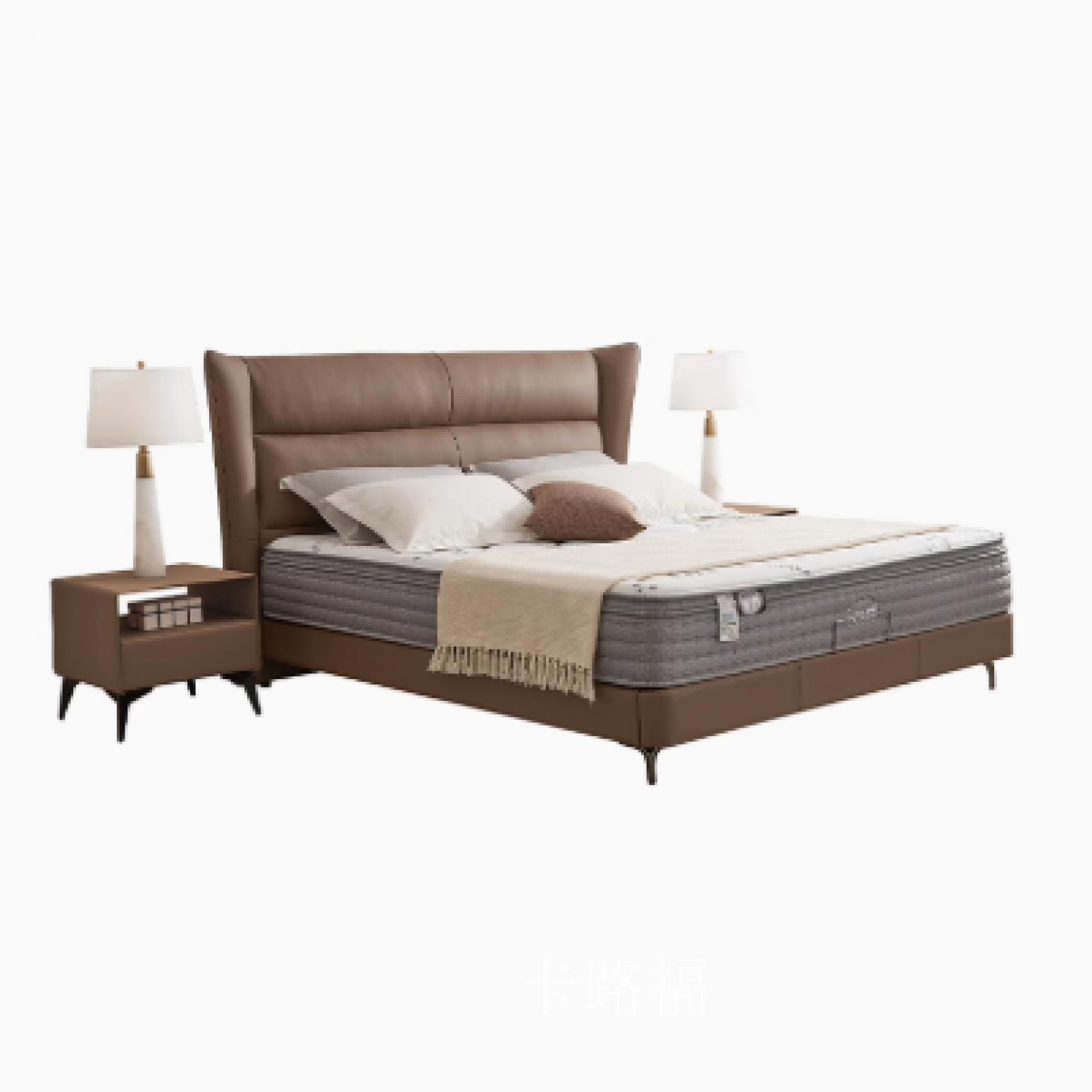 卡路福客卧家具产品《简约黄牛皮鹅绒床架》