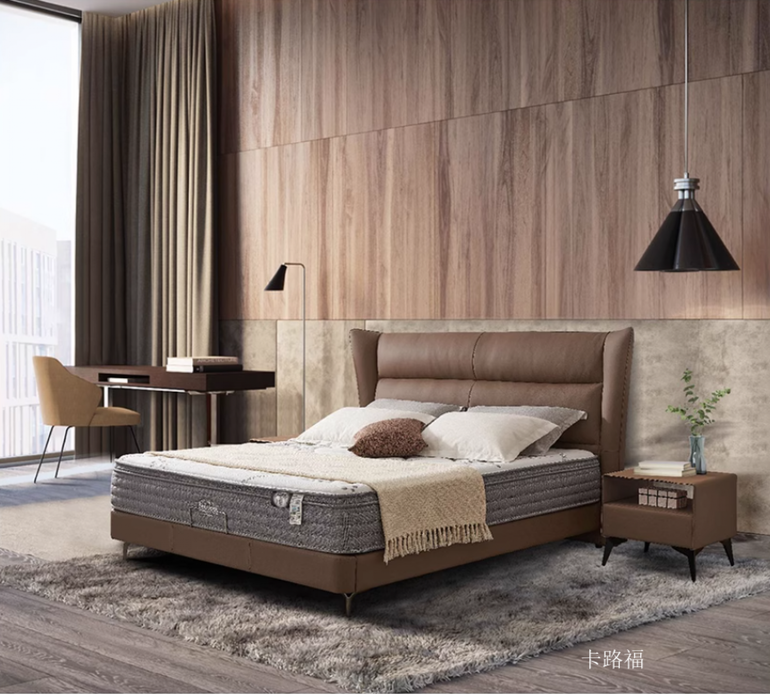 卡路福客卧家具产品《简约黄牛皮鹅绒床架》【图0】