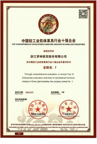 梦神集团荣誉-浙江梦神家居股份有限公司获得的荣誉


中国床垫行业标准主要起草单位、国家【图4】