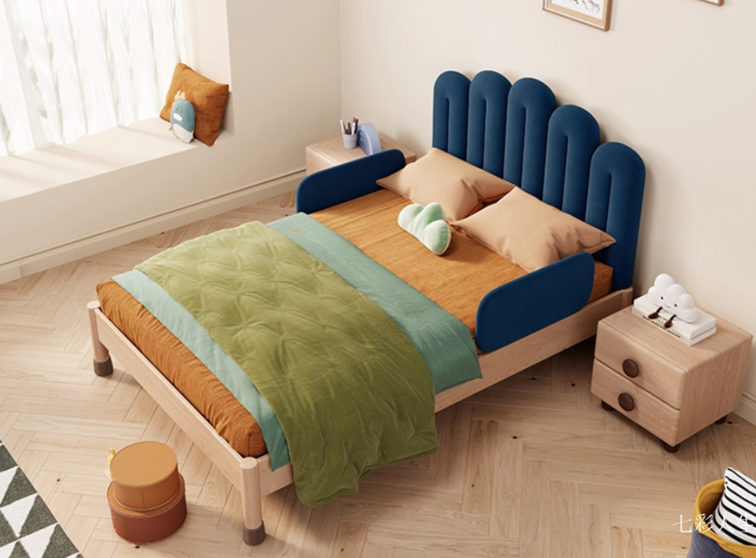 七彩人生儿童家具产品《网红软包儿童床》【图3】