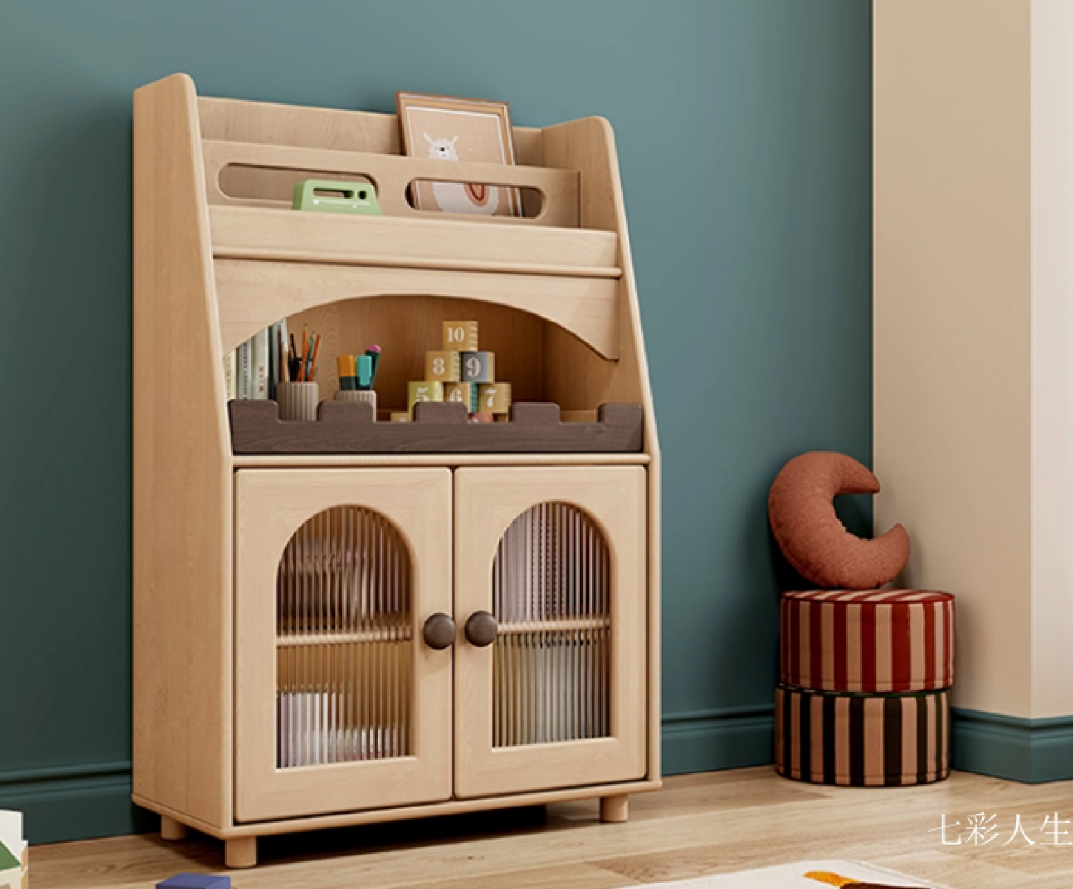 七彩人生儿童家具产品《全实木儿童置物架》