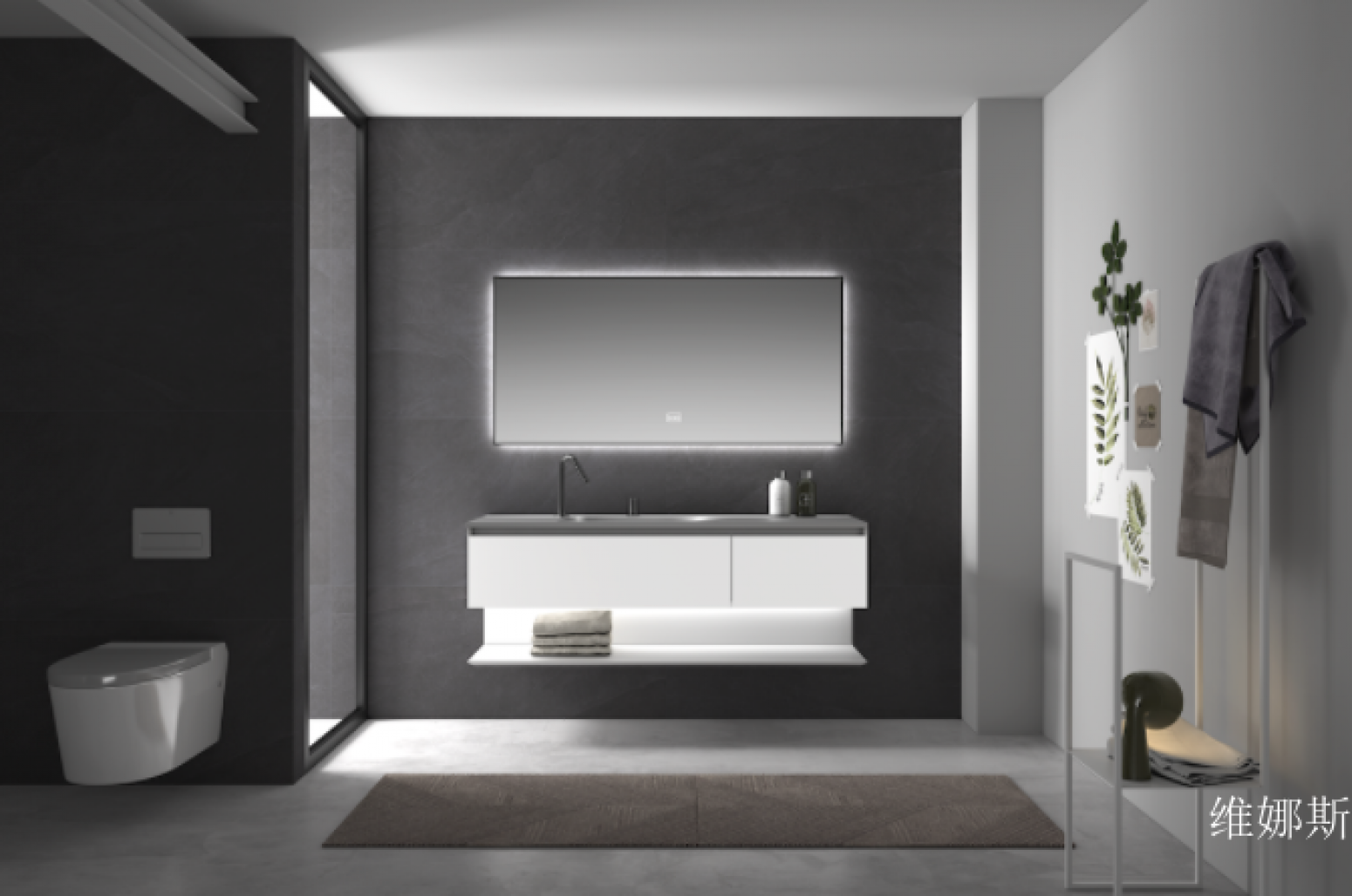 维娜斯厨卫家具产品《极简白带灯浴室柜》