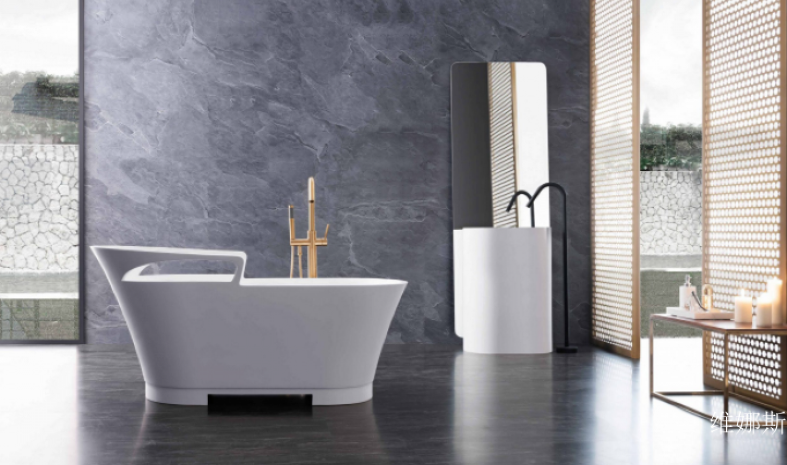 维娜斯厨卫家具产品《轻奢白釉扶手浴缸》