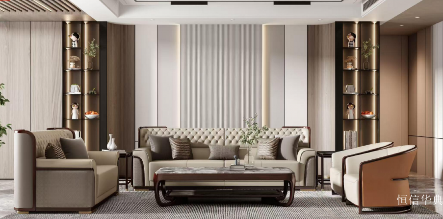 恒信华典客卧家具产品《米白实木边框沙发》