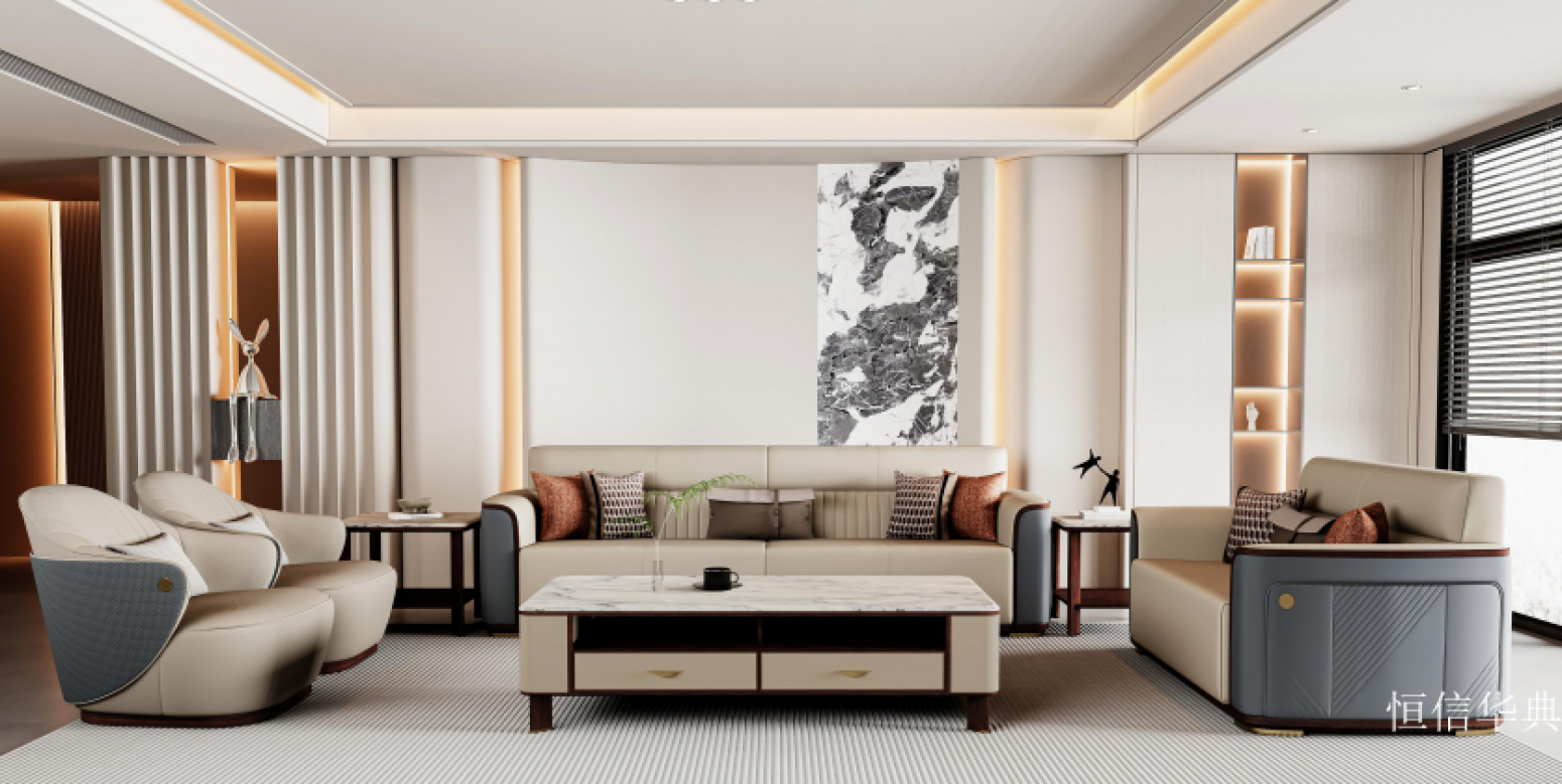 恒信华典客卧家具产品《拼色皮质轻奢沙发》