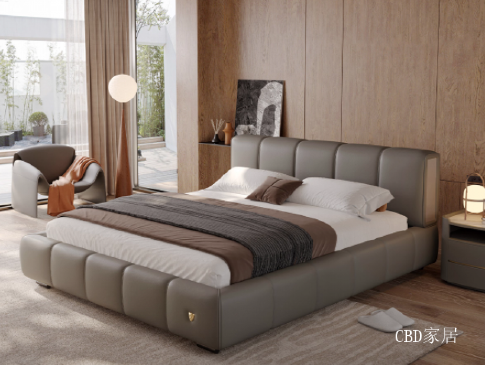 CBD家居客卧家具产品《高奢头层摔纹皮软床》