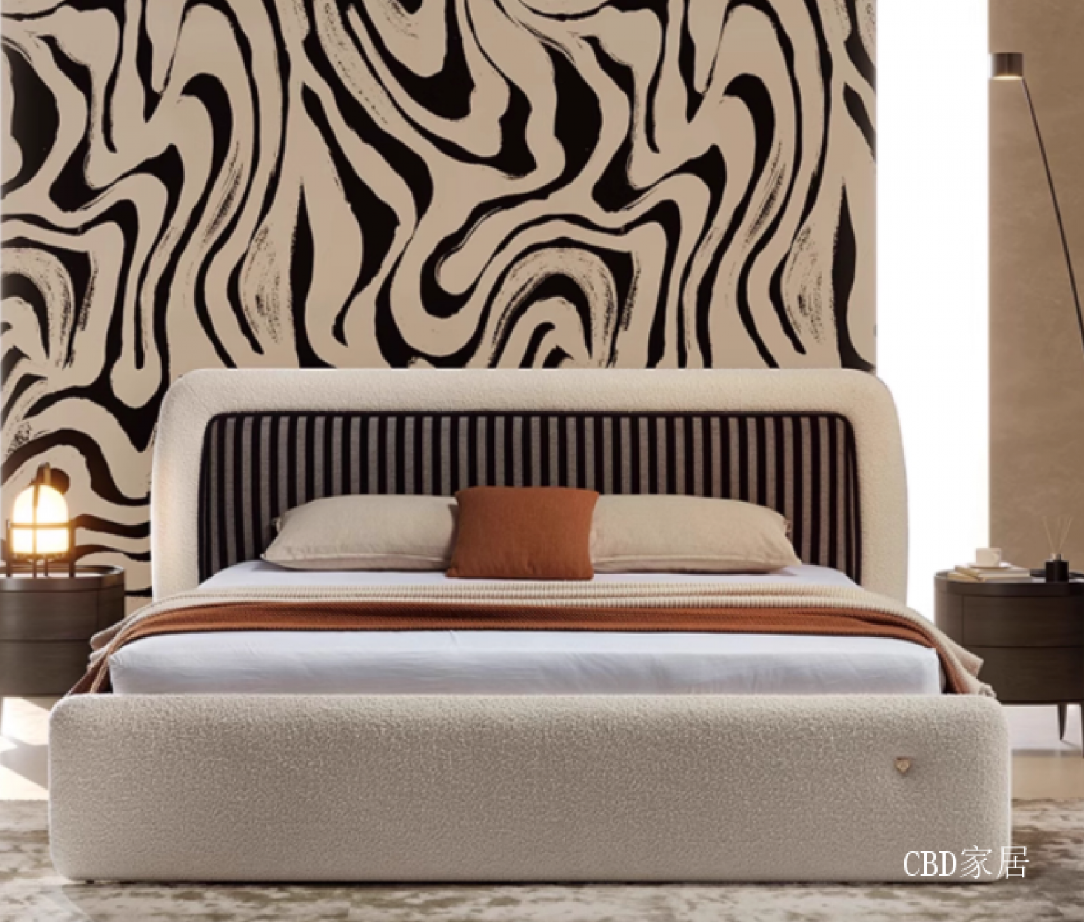 CBD家居客卧家具产品《奶油风羊羔布艺床》【图0】