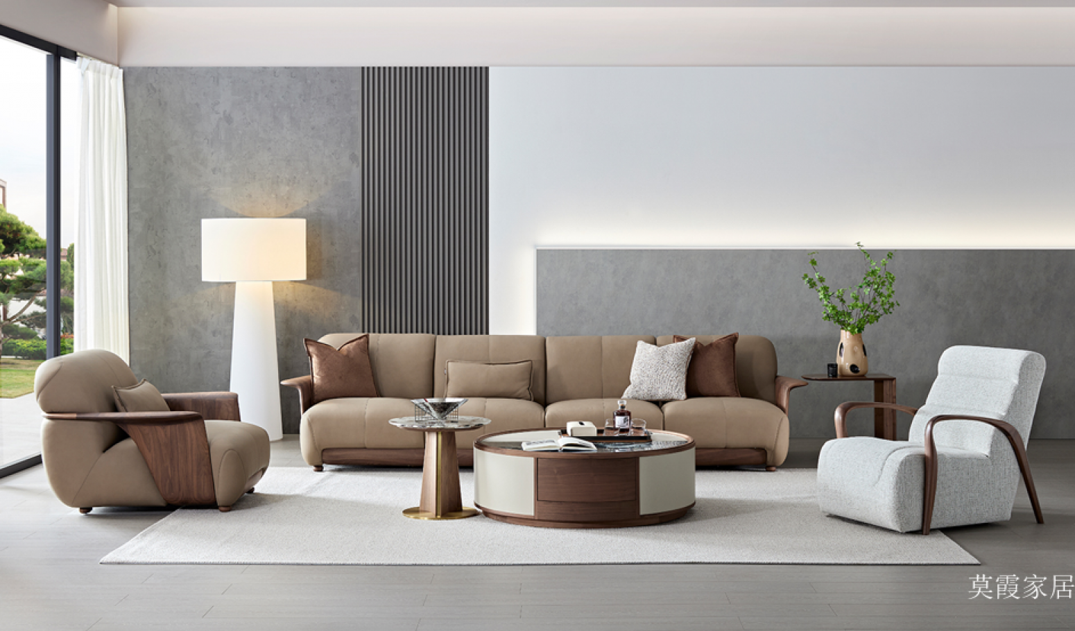 莫霞家居客卧家具产品《胡桃木边布艺沙发》【图0】