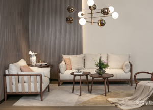 莫霞家居客卧家具产品《浅米布艺胡桃木框沙发》议价