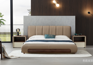 莫霞家居客卧家具产品《卡其真皮嵌木软床》议价