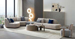 莫霞家居客卧家具产品《浅灰弧形布艺轻奢沙发》议价