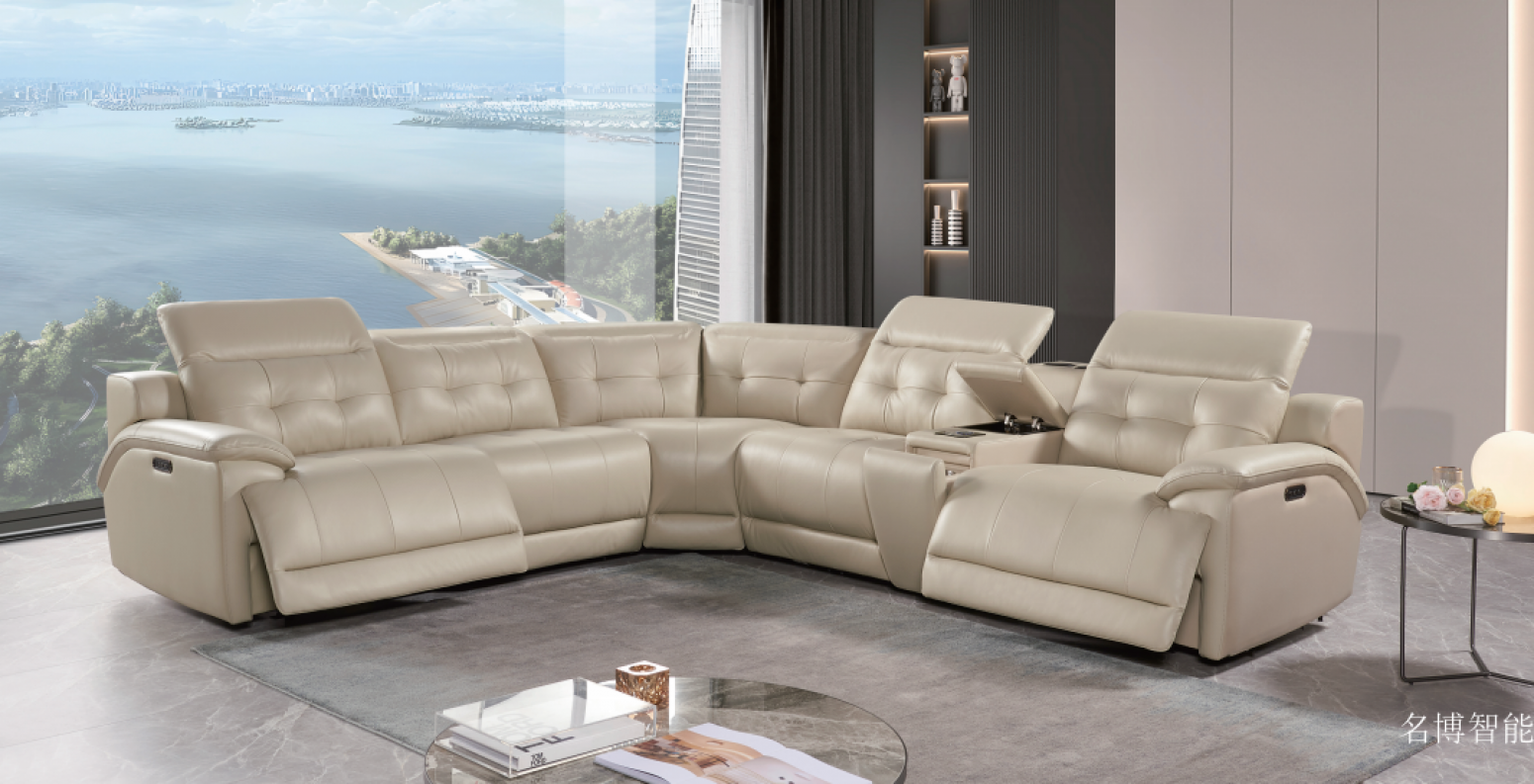 名博智能智能家居产品《米白色皮质智能沙发》