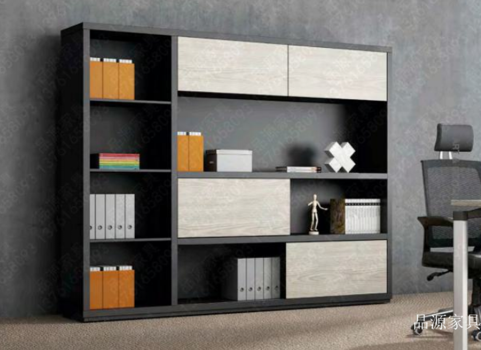品源家具办公家具产品《黑框浅木办公文件柜》