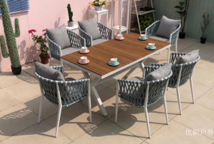 优阳户外户外家具产品《灰白编藤户外长餐桌椅》议价