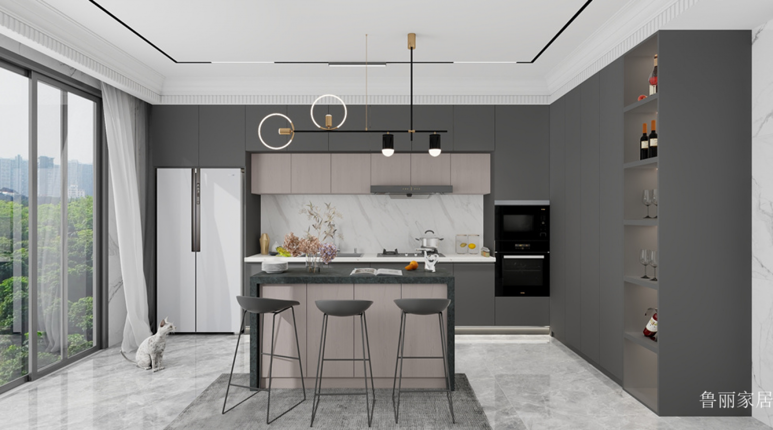 鲁丽家居客卧家具产品《雅灰中岛橱柜》