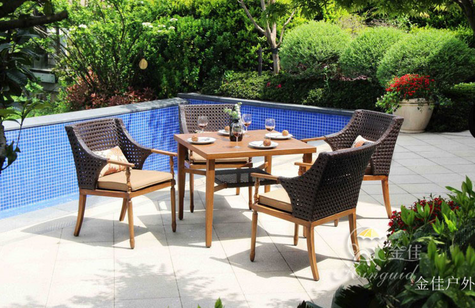 金佳户外户外家具产品《编藤实木拼接户外桌椅》【图0】