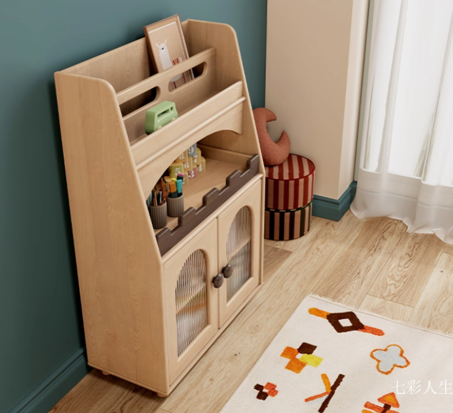 七彩人生儿童家具产品《全实木儿童置物架》【图2】