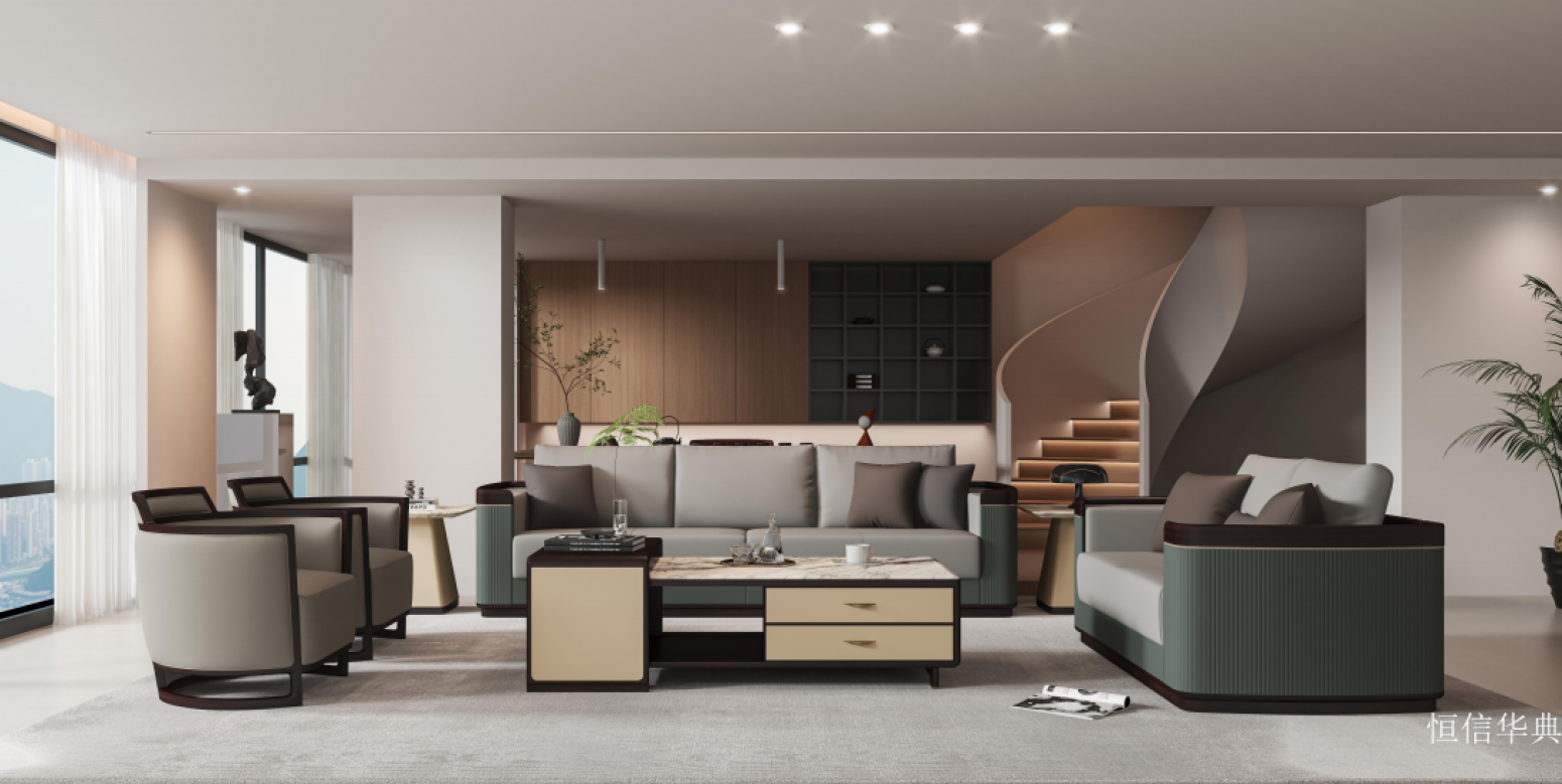 恒信华典客卧家具产品《现代拼色木边沙发》【图0】