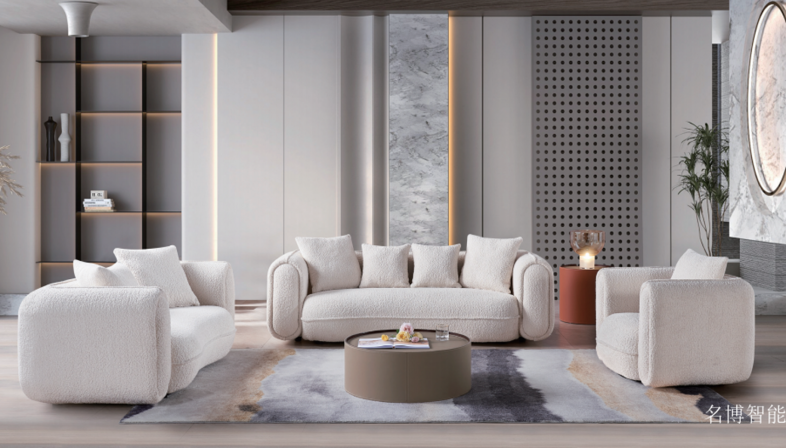 名博智能客卧家具产品《奶油白羊羔绒沙发》【图1】