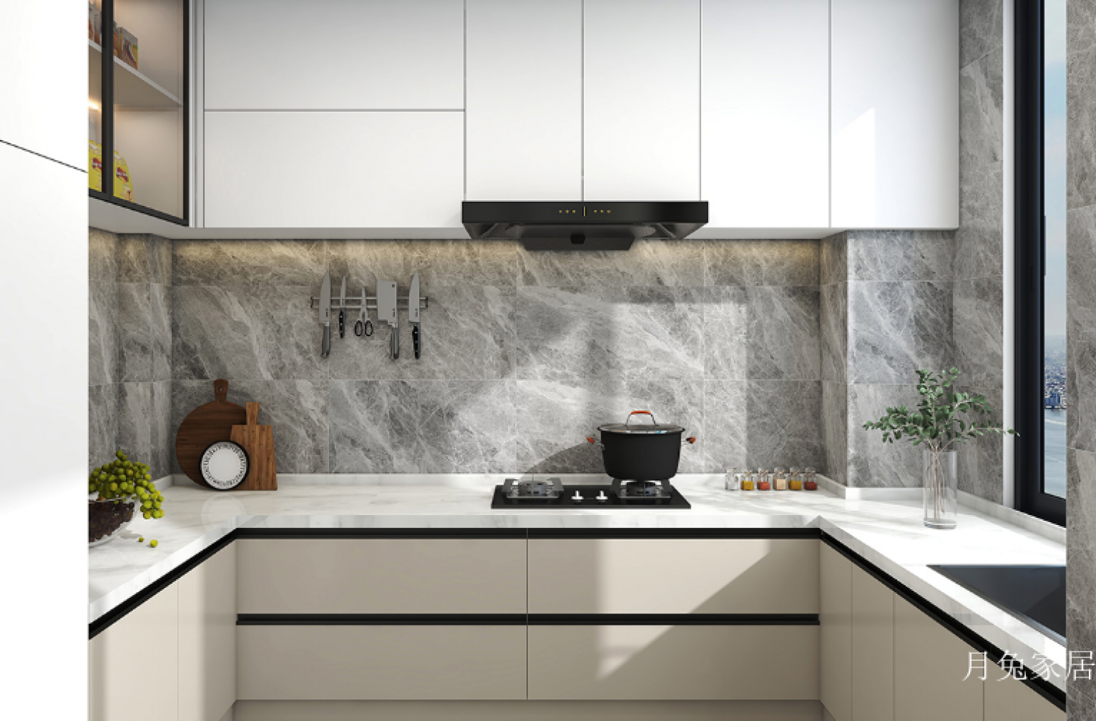 月兔家居厨卫家具产品《简约灰白厨房橱柜》【图0】